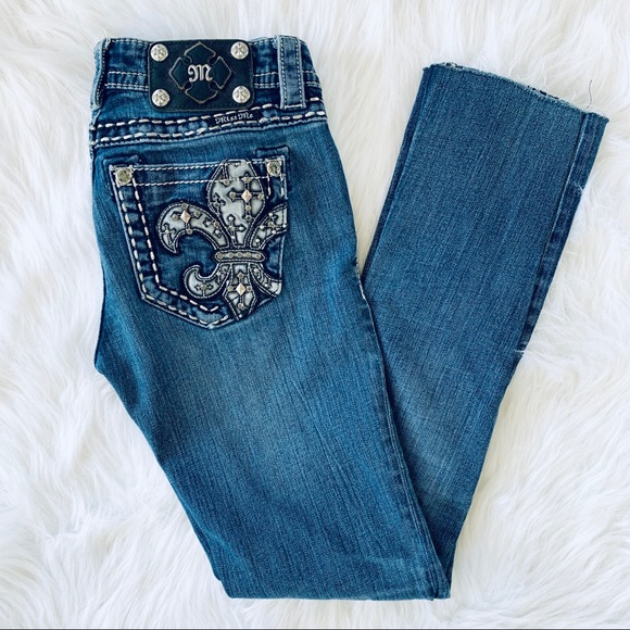 Miss Me Fleur De Lis Studded Straight Leg Jeans
